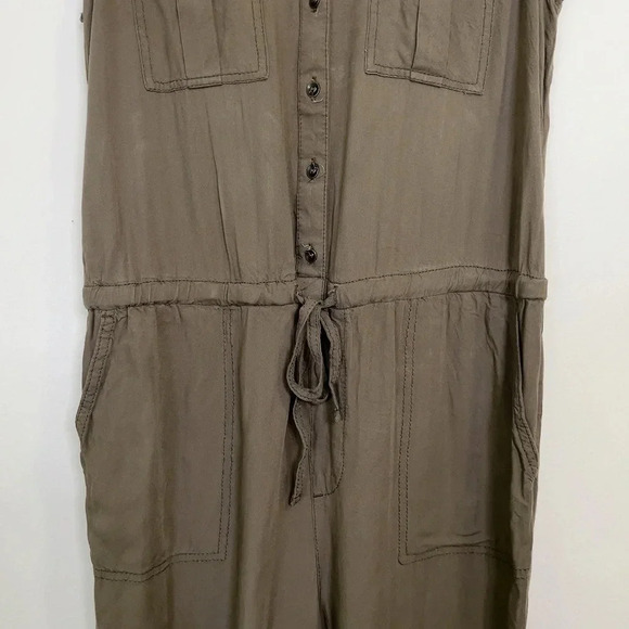 Caslon Sleeveless Green Army Waist Drawstring Jumpsuit - Picture 5 of 11